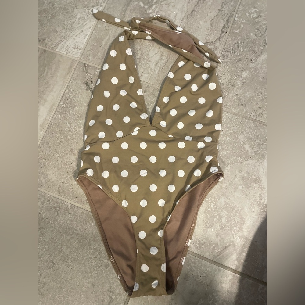 Amaryllis Tan and White Polka Dot Swimsuit